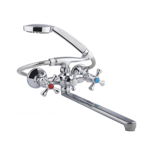 фото - Змішувач для ванни Lidz Lamb 143 з поворотним виливом двохвентильний (з душовим гарнітуром) LDLAM143CRM22143 Chrome