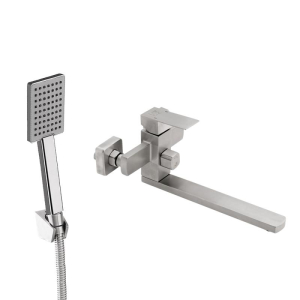 фото - Змішувач для ванни Lidz Kubis 005 з поворотним виливом (з душовим гарнітуром) (k35) LDKUB005NKS28537 Nickel