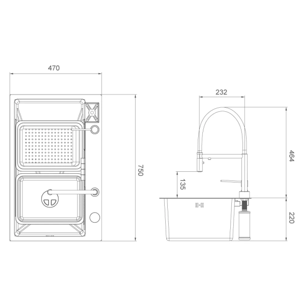 GS 7547-13 мийка PROFI 750*470 змішувач+сифон+ коланд.+дозатор+омивач склянк. (GOLD) {1/1} фото №9