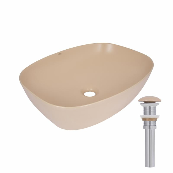 Раковина накладная Qtap Cardinal 500х380х140 мм, Beige, прямоугольная, с донным клапаном QTCAR188SB49825 фото
