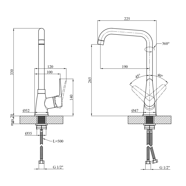 Смеситель для кухни Kroner KRM Elbe - C030 фото №2