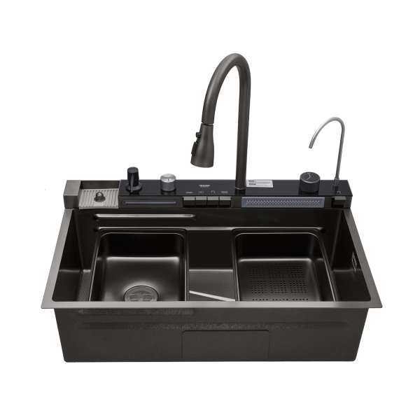 Кухонная мойка Kroner KRP Schwarze - SET7546ARTHM PVD (3.0/0.8 мм) фото №6