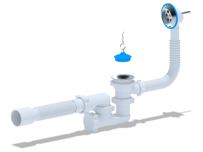 Сифон для ванни ANI-plast Е256 регульований з випуском 1 1/2" x 40, з переливом, з гнучкою трубою 375 x 40/50 фото