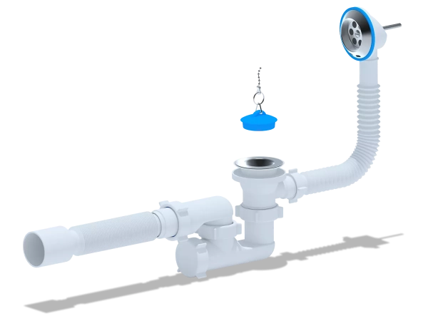 Сифон для ванни ANI-plast Е256 регульований з випуском 1 1/2" x 40, з переливом, з гнучкою трубою 375 x 40/50 фото
