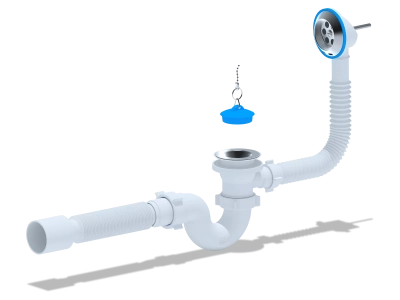 Сифон для ванни ANI-plast Е156 з випуском 1 1/2" з переливом, з гнучкою трубою 375 x 40/50 фото