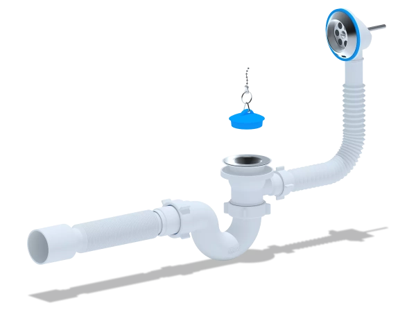 Сифон для ванни ANI-plast Е156 з випуском 1 1/2" з переливом, з гнучкою трубою 375 x 40/50 фото