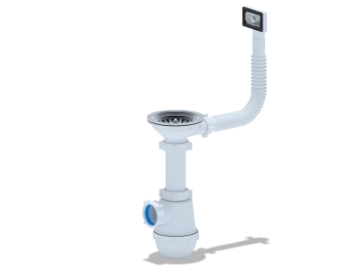 Сифон для кухонної мийки ANI-plast A0145S, 3 1/2" x 40 з гнучким переливом, без випуску фото