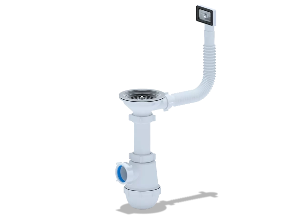 Сифон для кухонної мийки ANI-plast A0145S, 3 1/2" x 40 з гнучким переливом, без випуску фото