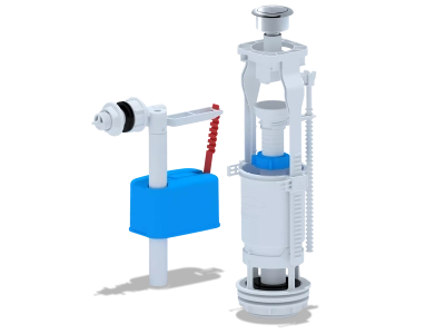 Набір для бачка унітазу ANI-plast WC6050M з боковим підведенням G1/2", з пластиковим штуцером, кнопка метал, хром фото