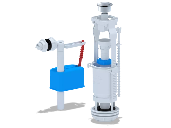 Набір для бачка унітазу ANI-plast WC6050M з боковим підведенням G1/2", з пластиковим штуцером, кнопка метал, хром фото