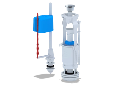 Набір для бачка унітазу ANI-plast WC6550M із нижнім підведенням G1/2", з пластиковим штуцером, кнопка метал, хром фото