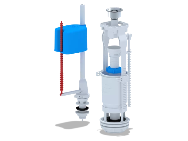 Набір для бачка унітазу ANI-plast WC6550M із нижнім підведенням G1/2", з пластиковим штуцером, кнопка метал, хром фото