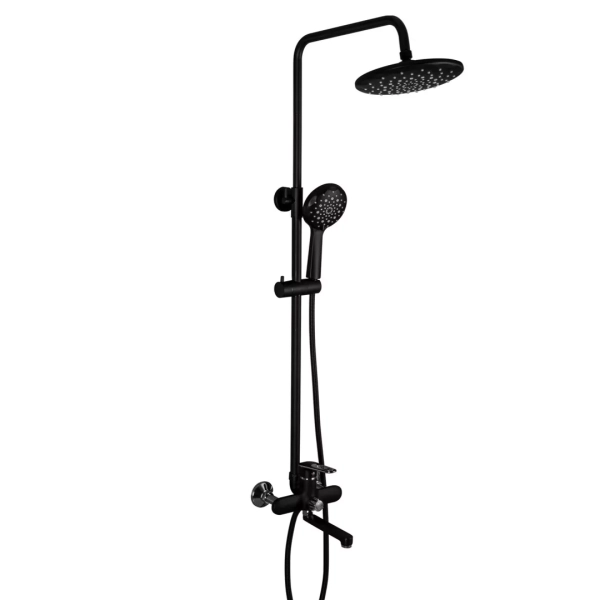 Душева система Frap F2449-6, поворотний вилив - перемикач на лійку, 3 режими, чорний/хром фото