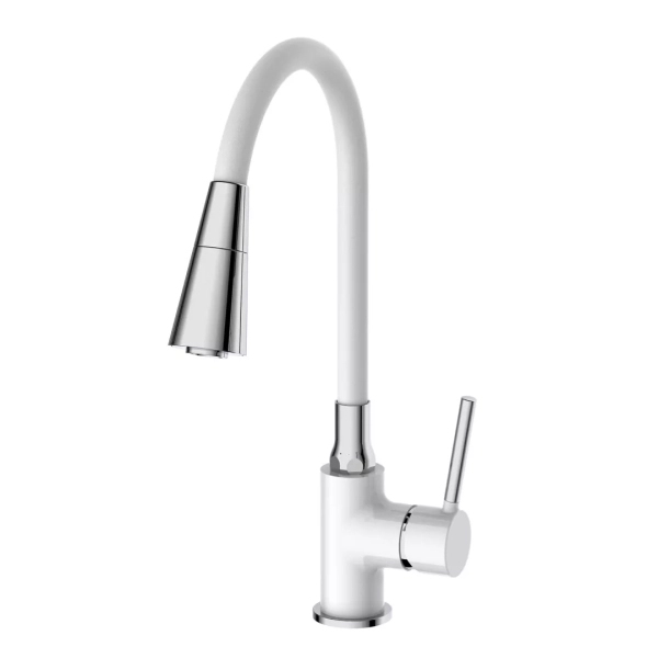 Змішувач для кухні Frap F4044-8 з гнучким виливом, 2 режими, білий/хром фото