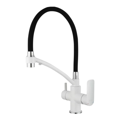 Змішувач для кухні на дві води GAPPO G4348 з гнучким виливом, білий/хром фото