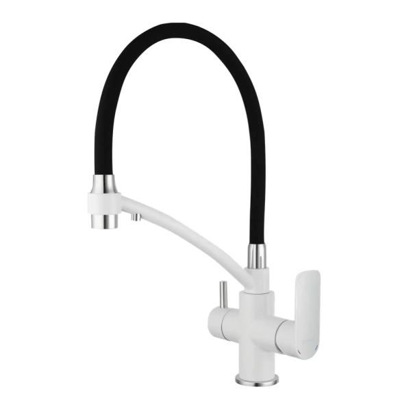 Змішувач для кухні на дві води GAPPO G4348 з гнучким виливом, білий/хром фото
