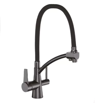 Змішувач для кухні на дві води GAPPO G4398-19 з гнучким виливом, збройова сталь фото