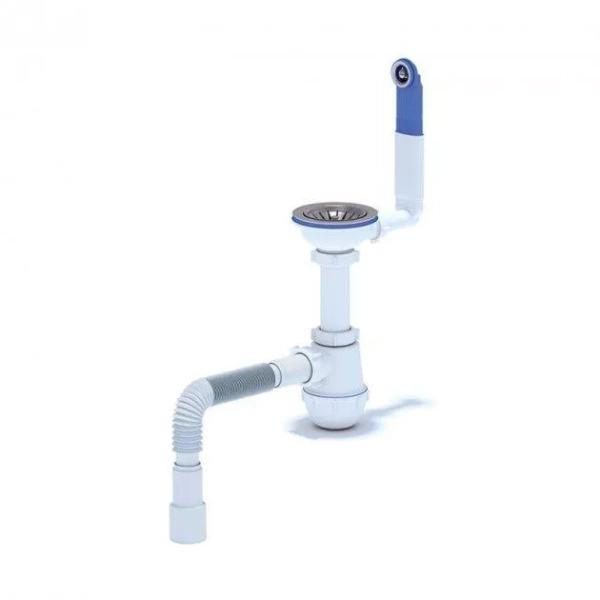 Сифон для мийки ANI-plast A0145S P15, 1 1/2" x 40 з жорстким переливом та гнучкою трубою 40 х 40/50 фото