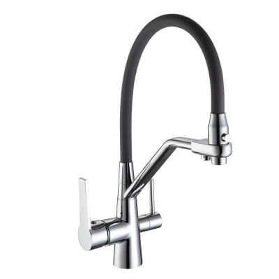 Змішувач для кухні на дві води Frap F4374, сірий/хром фото