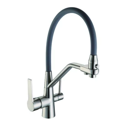 Змішувач для кухні на дві води Frap F4374-5, сатин/сірий фото