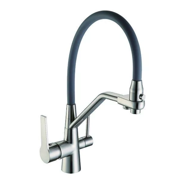 Змішувач для кухні на дві води Frap F4374-5, сатин/сірий фото