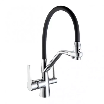 Змішувач для кухні на дві води Frap F4374-1, чорний/хром фото