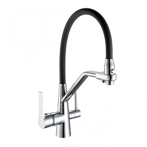 Змішувач для кухні на дві води Frap F4374-1, чорний/хром фото