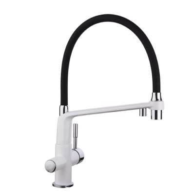 Змішувач для кухні на дві води GAPPO G4398-9 з гнучким виливом, білий/чорний фото