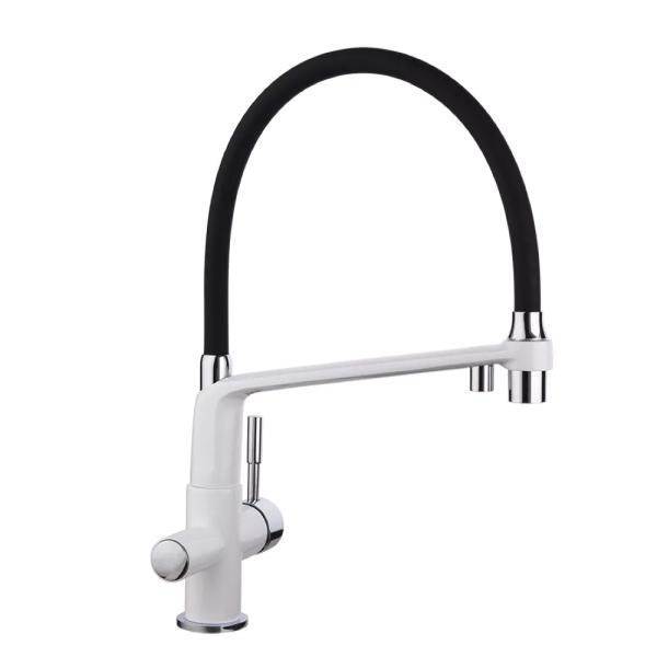 Змішувач для кухні на дві води GAPPO G4398-9 з гнучким виливом, білий/чорний фото