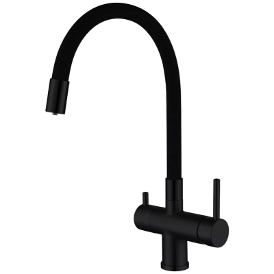 Змішувач для кухні на дві води GAPPO G4398-36 з гнучким виливом, чорний фото