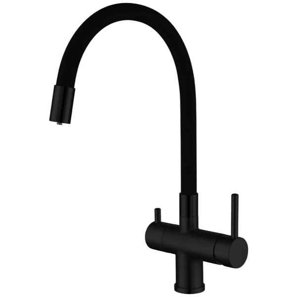 Змішувач для кухні на дві води GAPPO G4398-36 з гнучким виливом, чорний фото