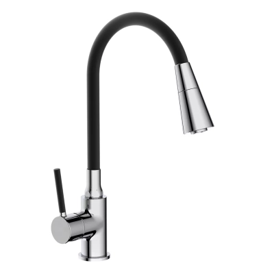 Змішувач для кухні Frap F4044 з гнучким виливом, 2 режими, чорний/хром фото