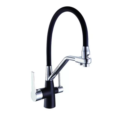 Змішувач для кухні на дві води Frap F4374-2, чорний/хром фото